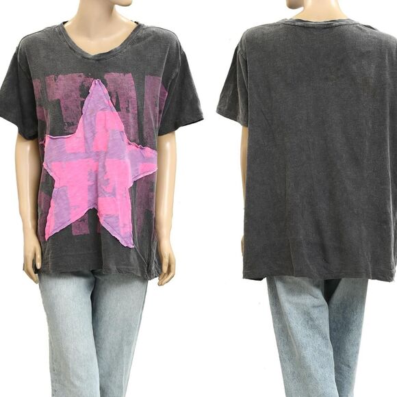 Magnolia Pearl Love Star Patchwork Tunic Tee Top Oversized Vintage O|S 278479 - Picture 3 of 7